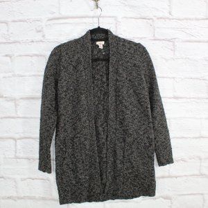 LL Bean Heather Gray Cotton Ragg Sweater Open Front Long Cardigan Size M